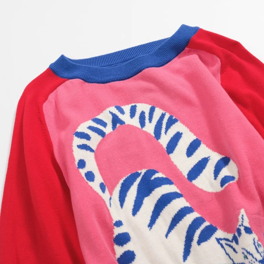 Oxknit WOMEN'S RED MATCHING CAT JACQUARD SWEATER-DESIGNED BY AGATHE SINGER - Picture 4 of 12